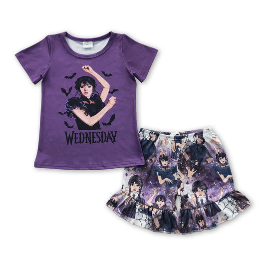 Purple bat shirt ruffle shorts movie girls clothes