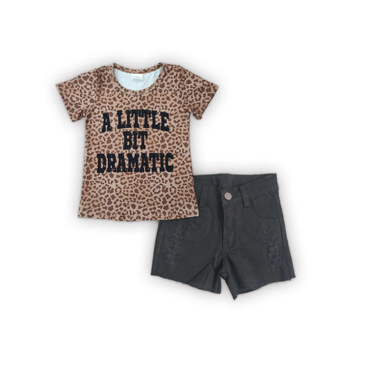 A little bit dramatic leopard shirt denim shorts girls clothes