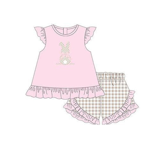 Pink bunny top plaid shorts girls easter outfits