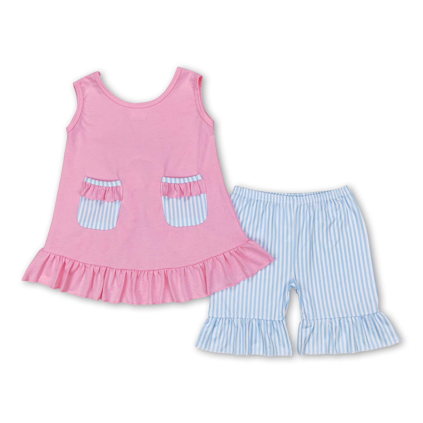 Pink cotton tunic ruffle shorts girls summer clothes