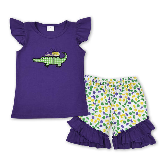 Purple crocodile embroidery girls mardi gras outfits