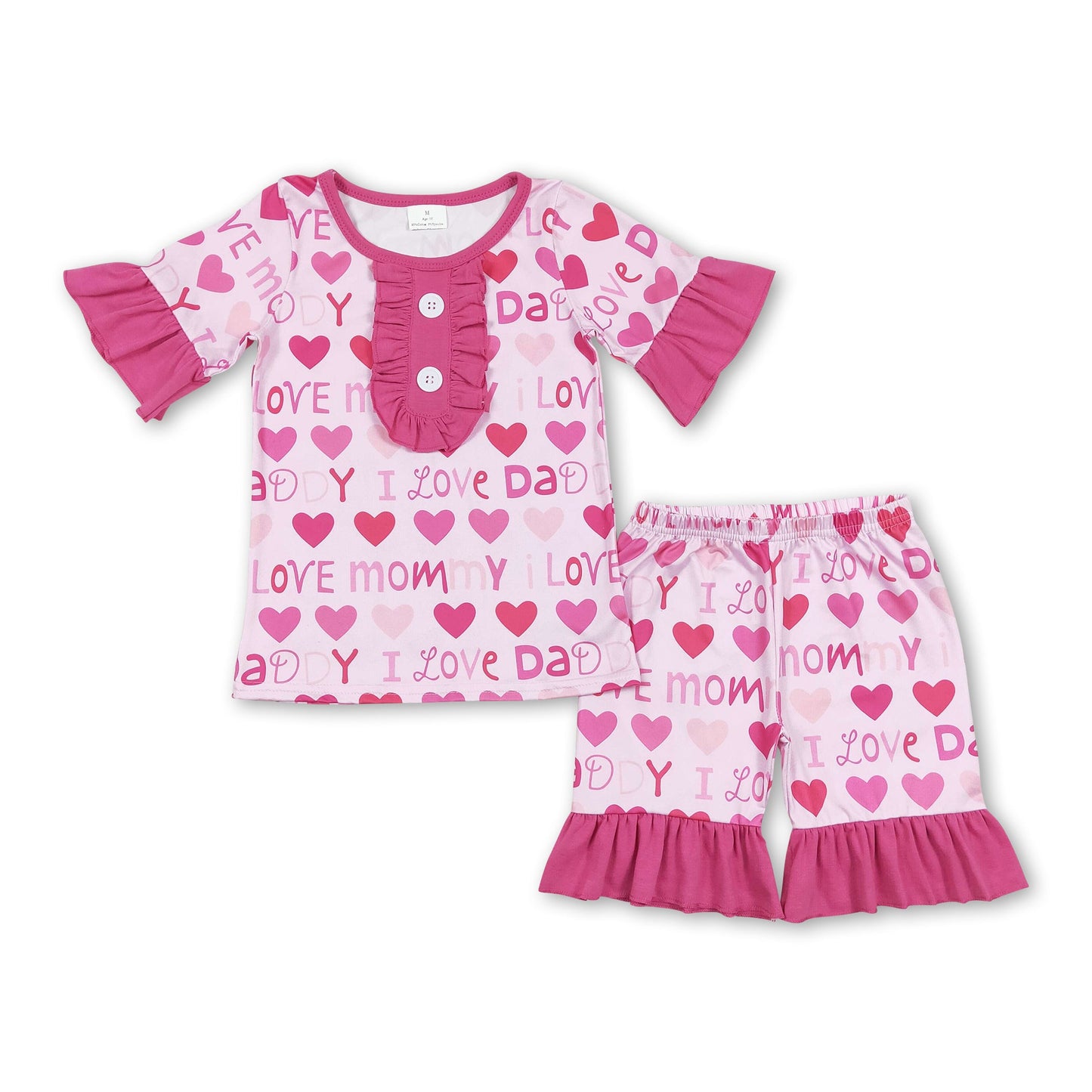 I love mommy daddy short sleeves girls pajamas