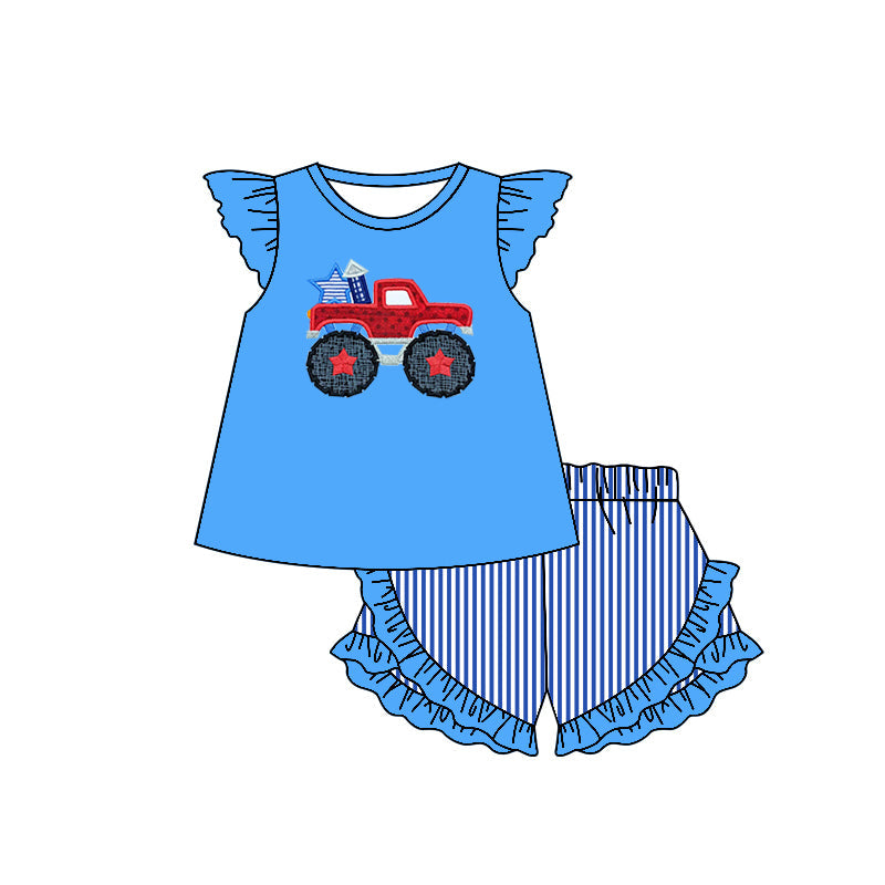 Star truck top stripe shorts girls 4th of july outfits