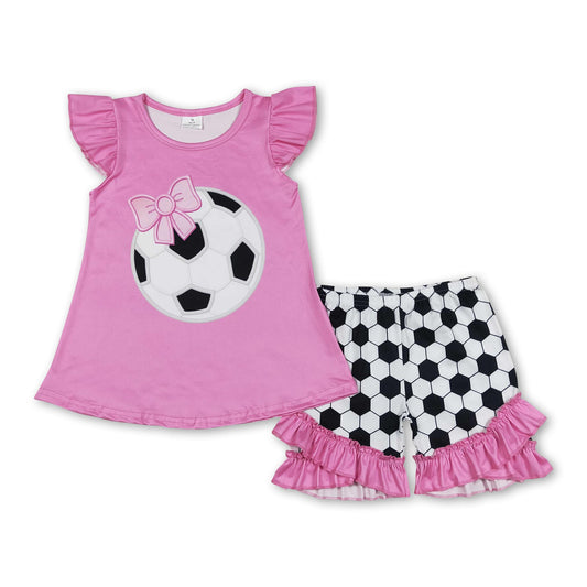 Pink soccer top ruffle shorts girls summer clothes