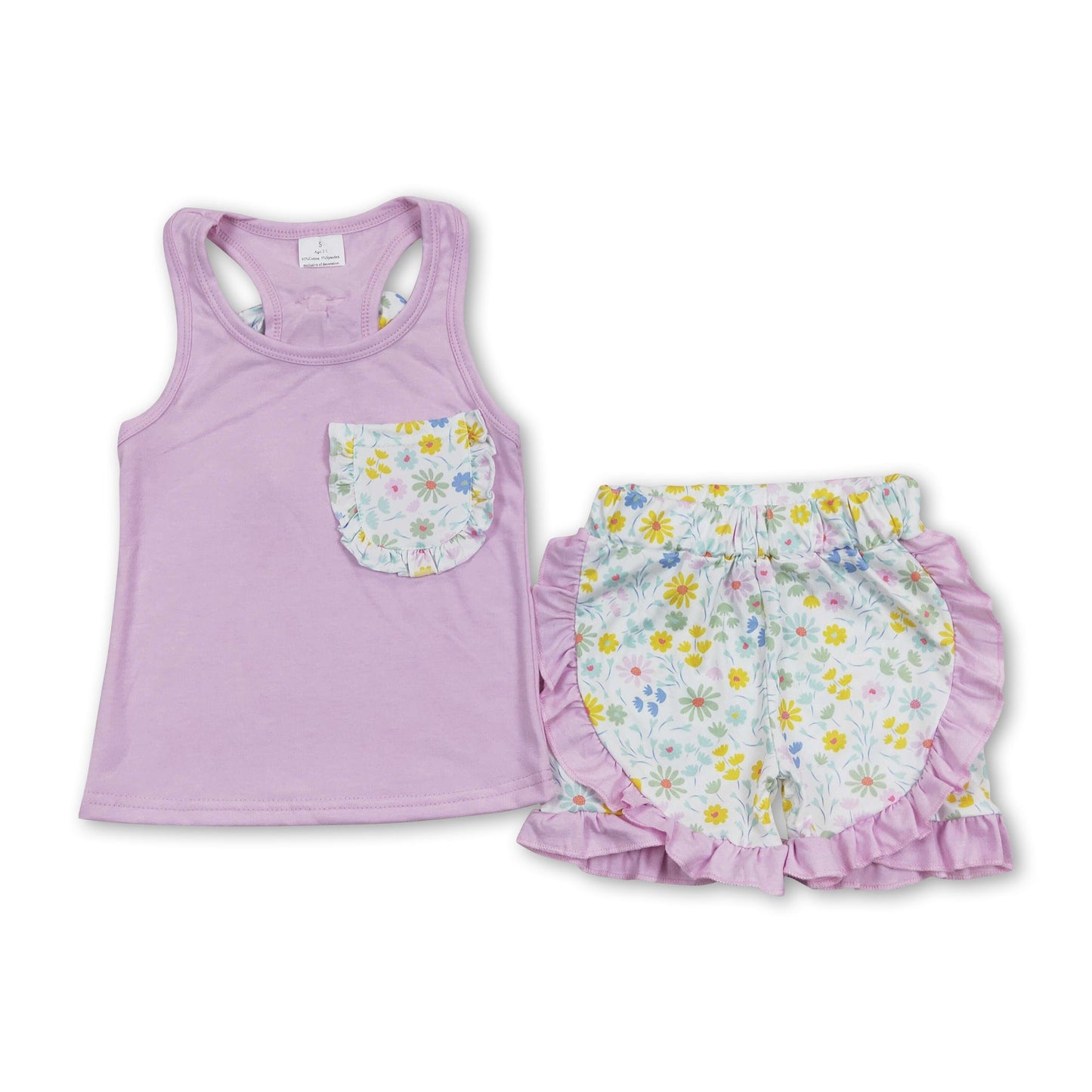 Pink sleeveless top floral shorts kids girls summer clothes