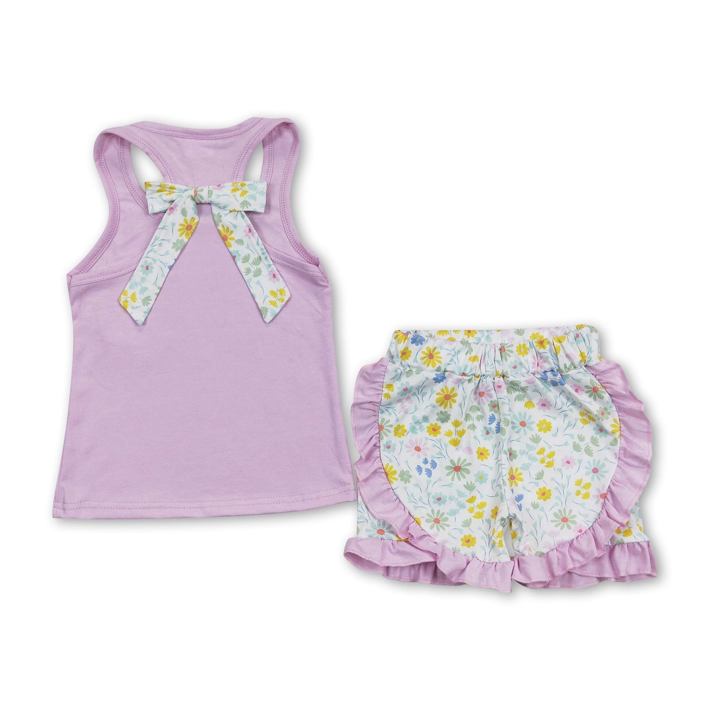 Pink sleeveless top floral shorts kids girls summer clothes