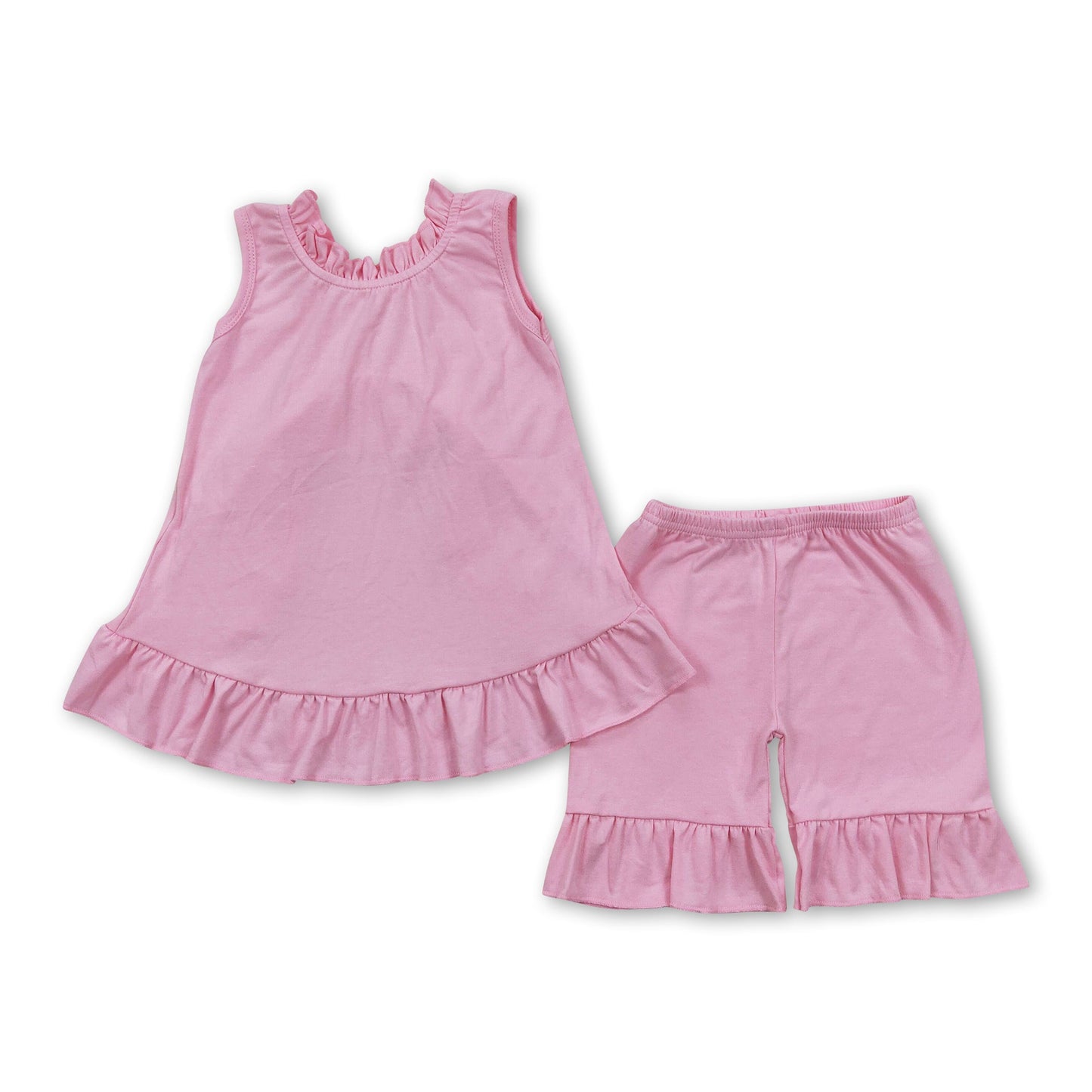 Pink cotton sleeveless bow backless girls summer outfits