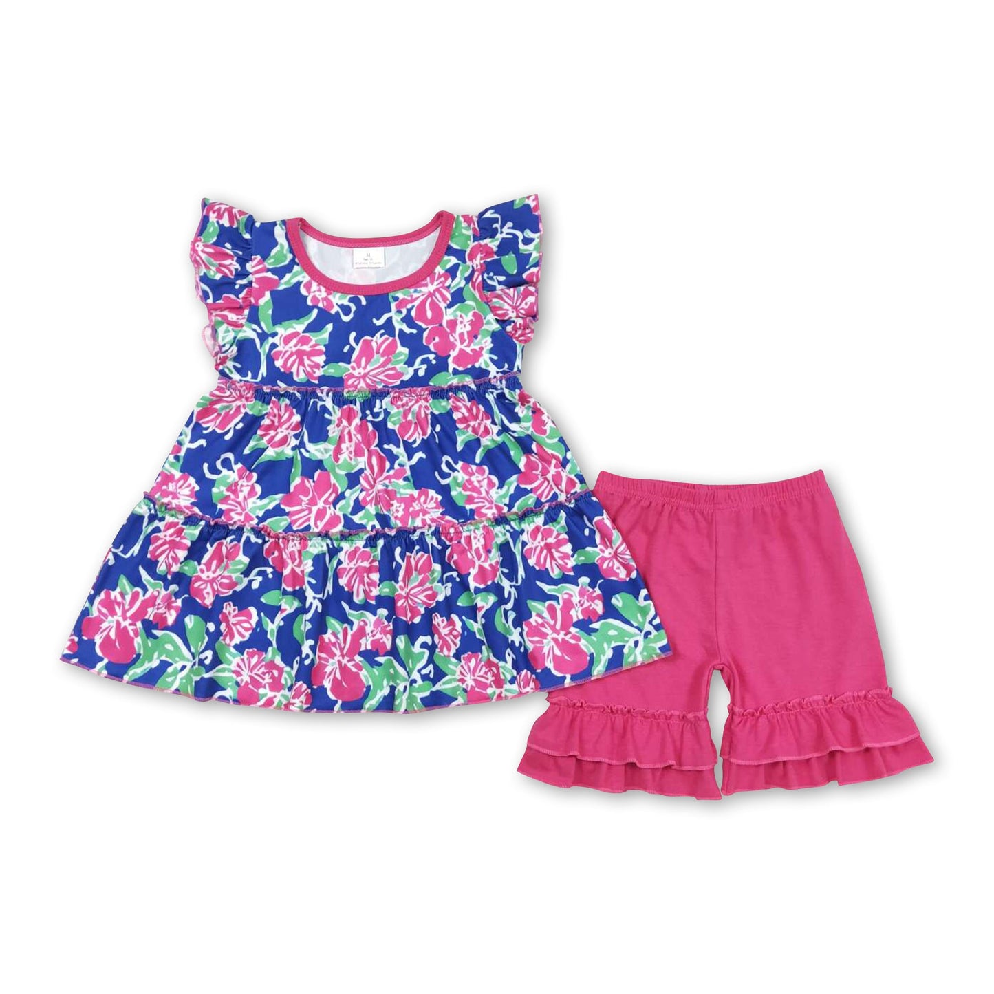 Hot pink floral tunic ruffle shorts girls summer outfits