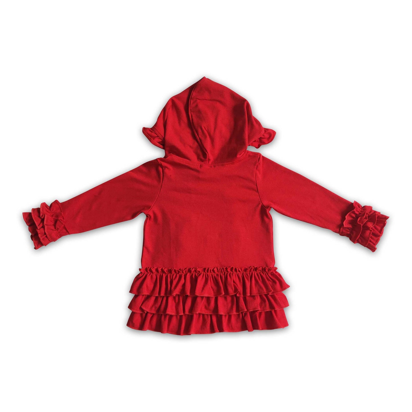 Solid red zipper jacket girls ruffle hoodie cardigan