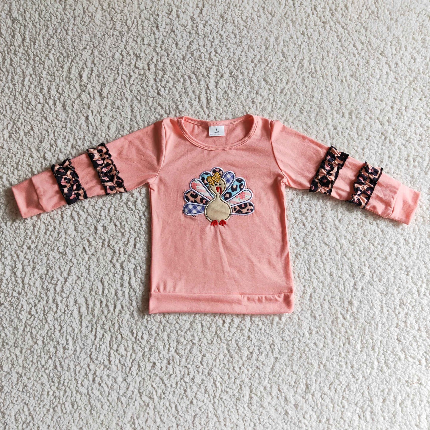 Pink cotton turkey long sleeve girls Thankgiving sweatshirt