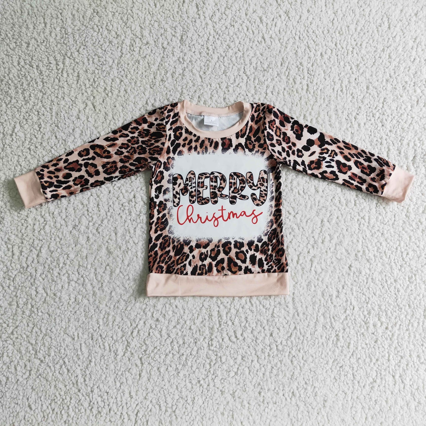 Merry Christmas bleached leoaprd baby girls sweatshirt