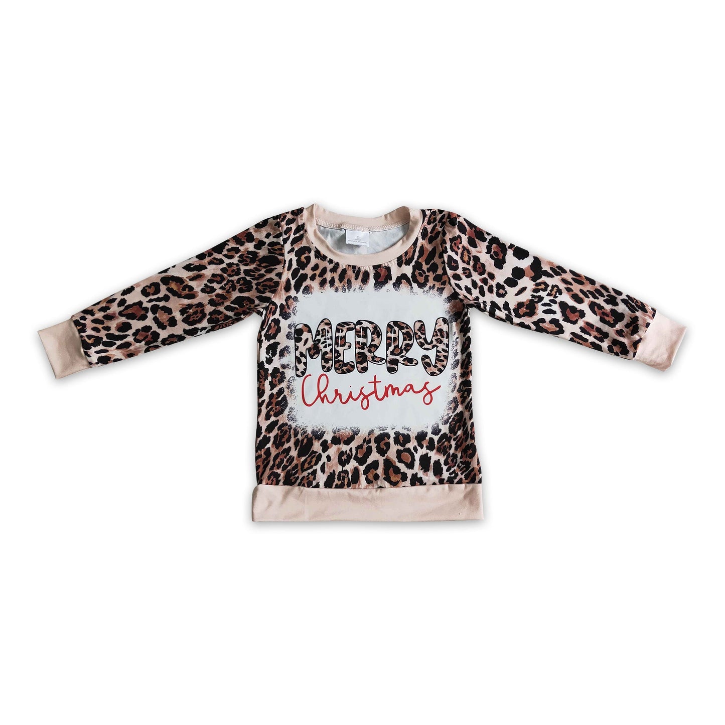 Merry Christmas bleached leoaprd baby girls sweatshirt