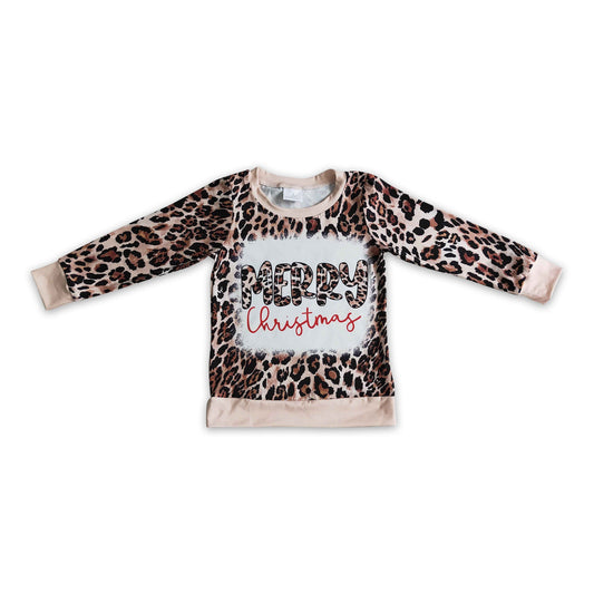 Merry Christmas bleached leoaprd baby girls sweatshirt