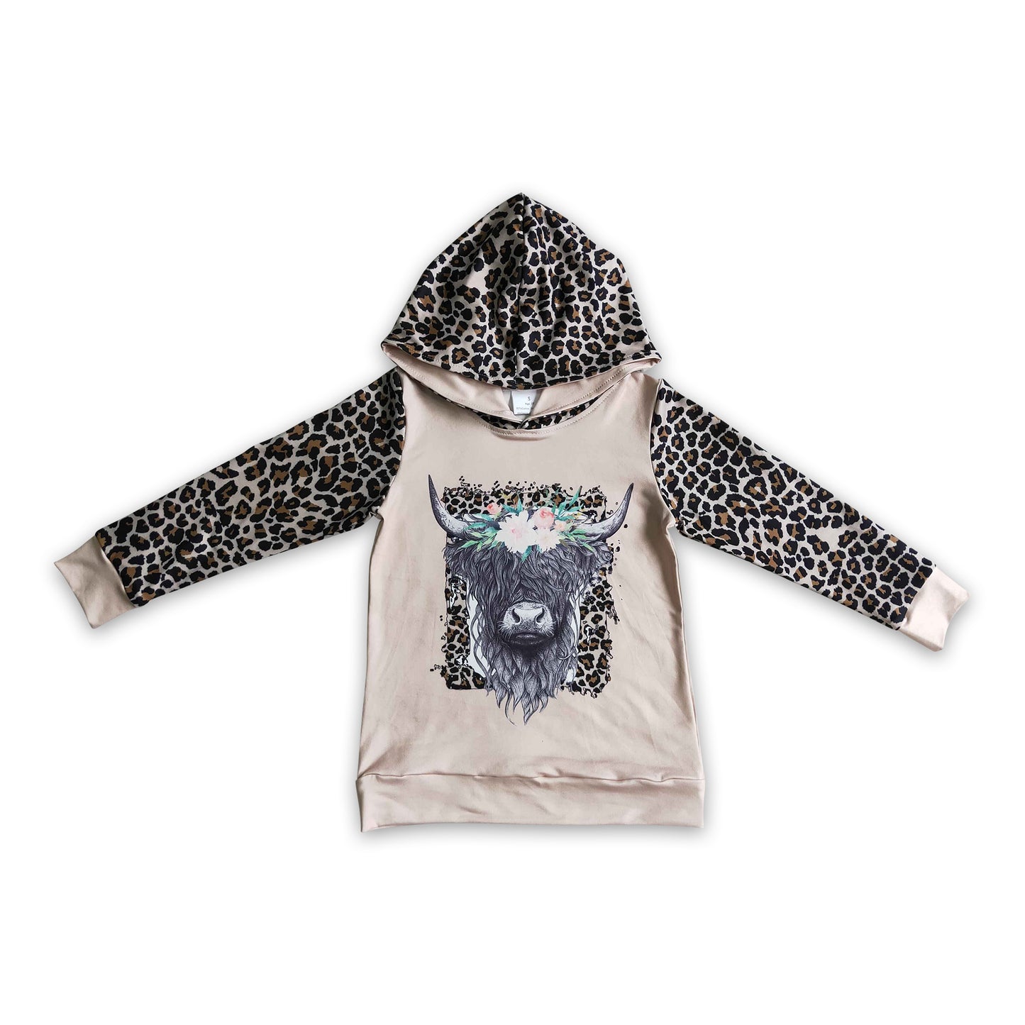 Highland cow leopard long sleeves hoodie girls western shirt