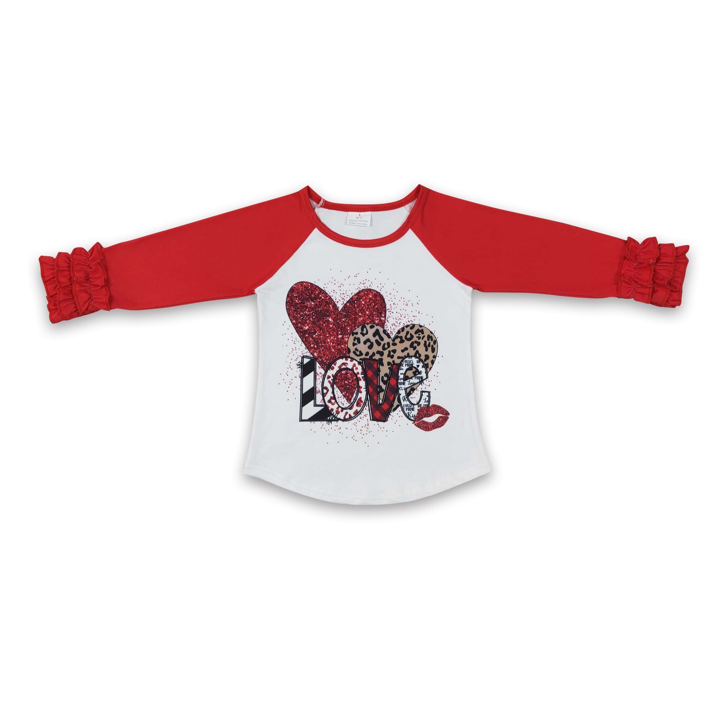 Love heart lip red icing ruffle raglans girls Valentine's shirt