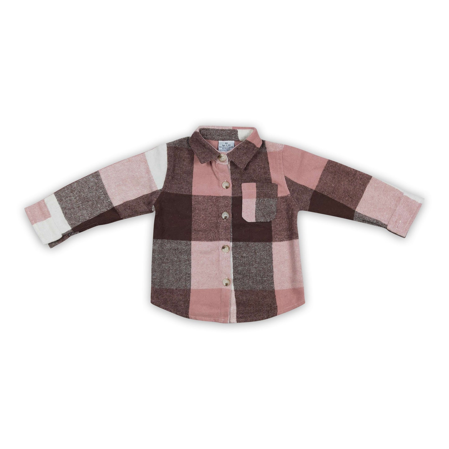 Pink plaid cotton pocket girls Valentine's flannel button up shirt