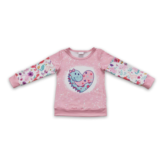 Dinosaur heart pink kids girls valentine's sweatshirt