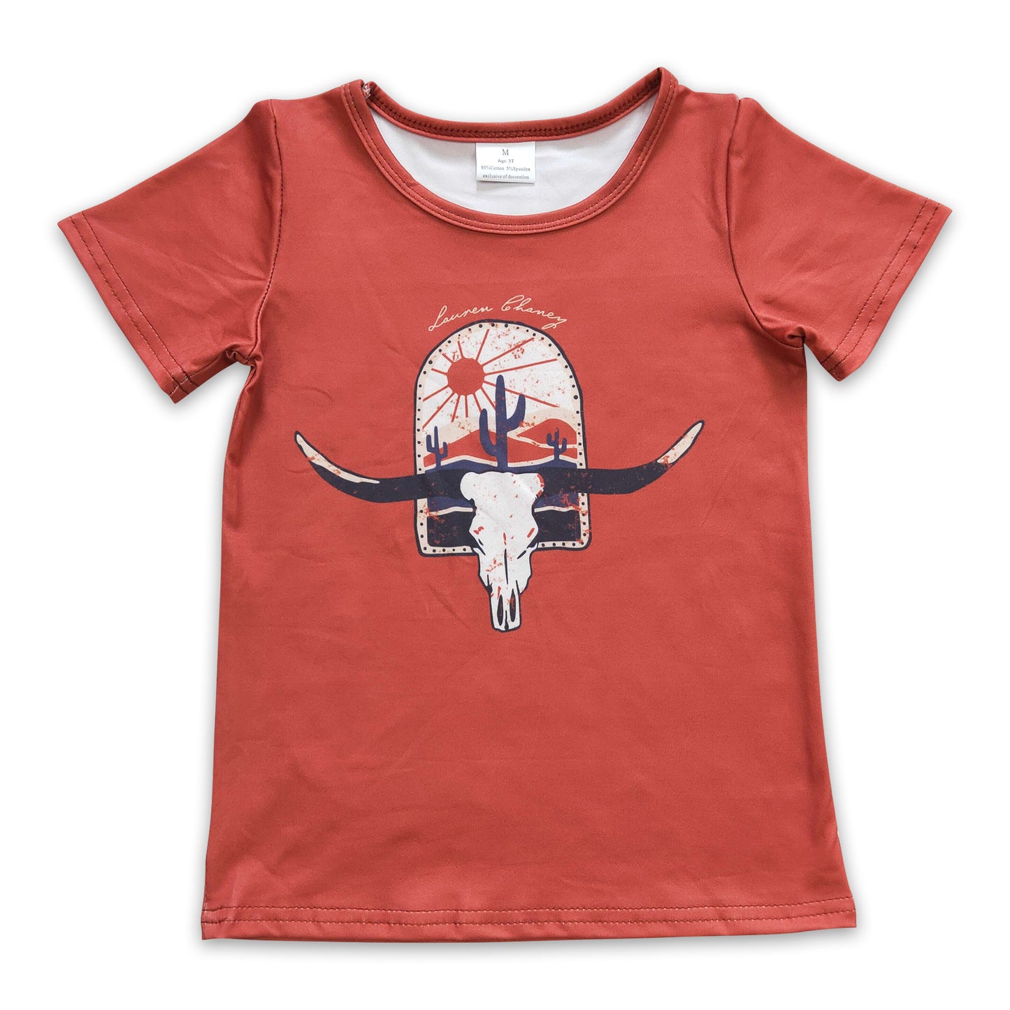 Bull skull cactus desert short sleeves kids girls western shirt