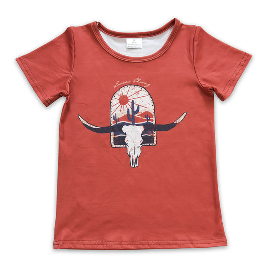 Bull skull cactus desert short sleeves kids girls western shirt