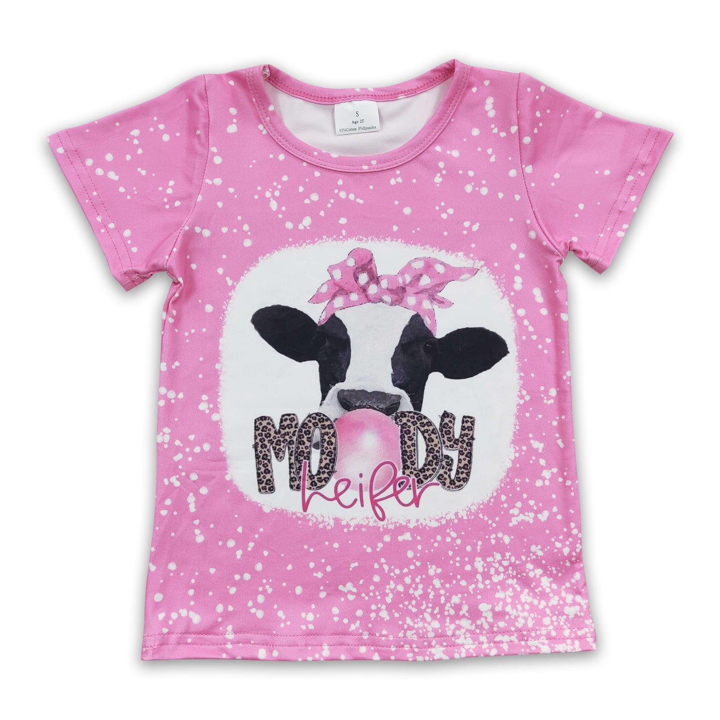 Short sleeves bleached moody heifer baby girls shirt