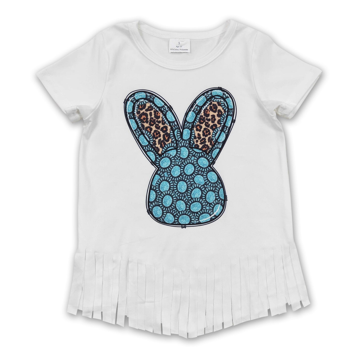 Turquoise leopard rabbit shirt jeans girls easter clothing set