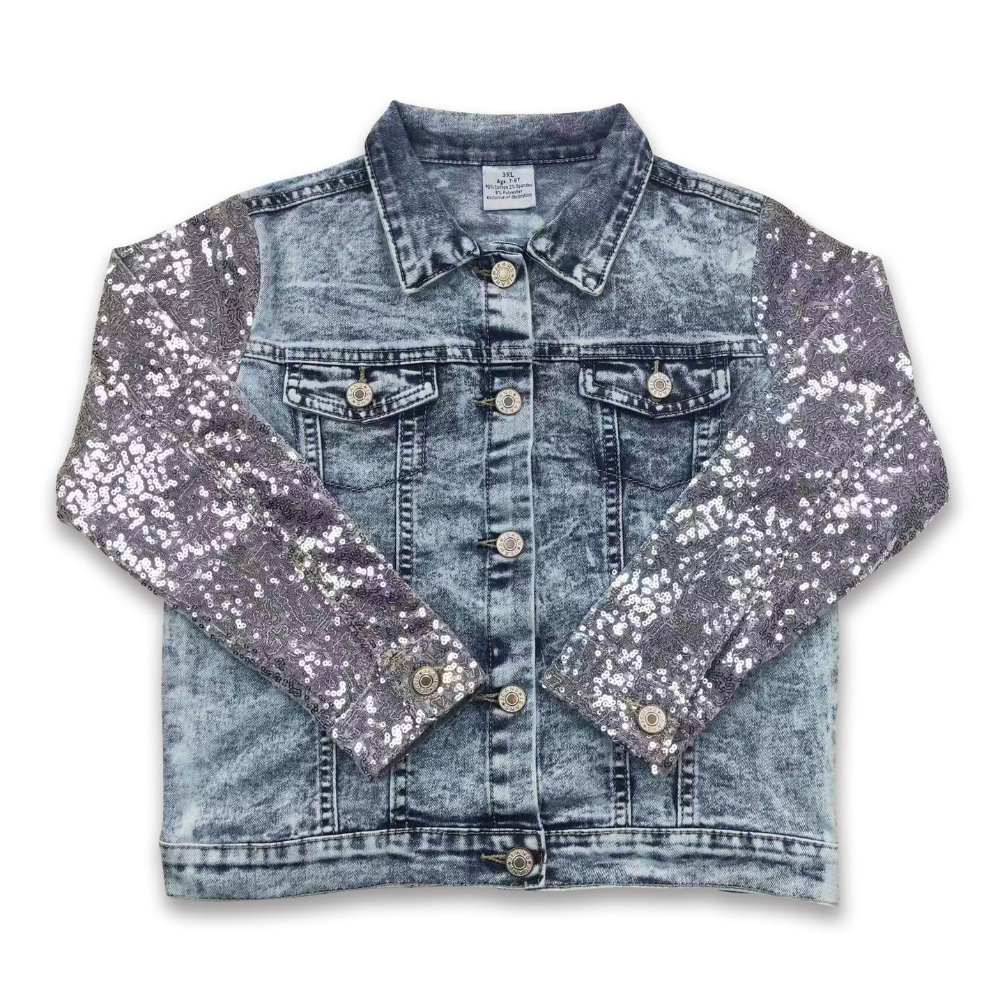 Silver sequin long sleeves girls denim jackets