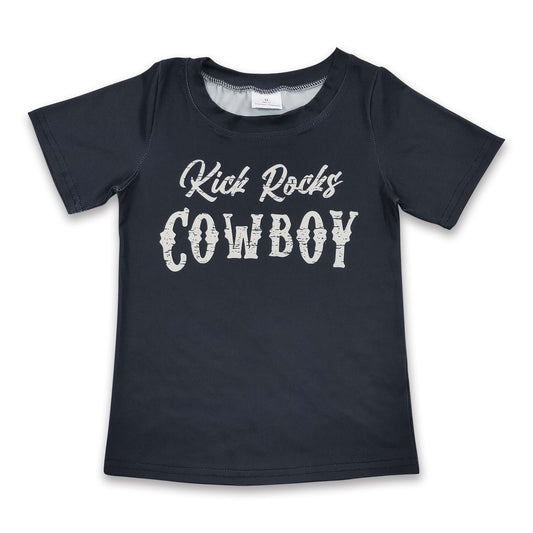 Short sleeves black cowboy kids girls shirt