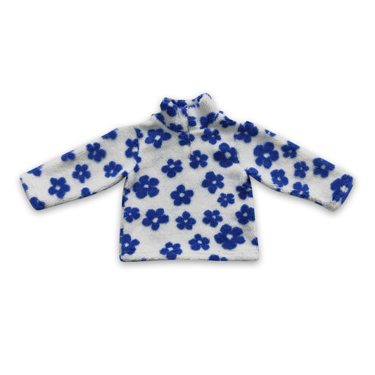 Blue flower thick kids girls pullover