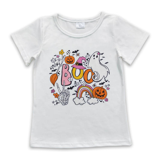 Boo ghost pumpkin white short sleeves girls Halloween shirt