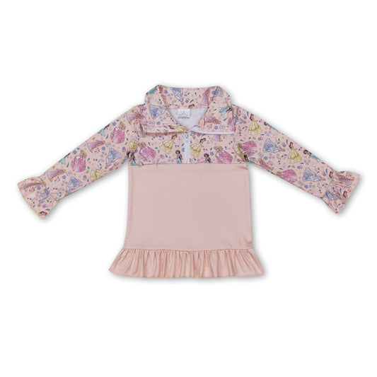 Ruffle long sleeves princess baby girls zipper pullover