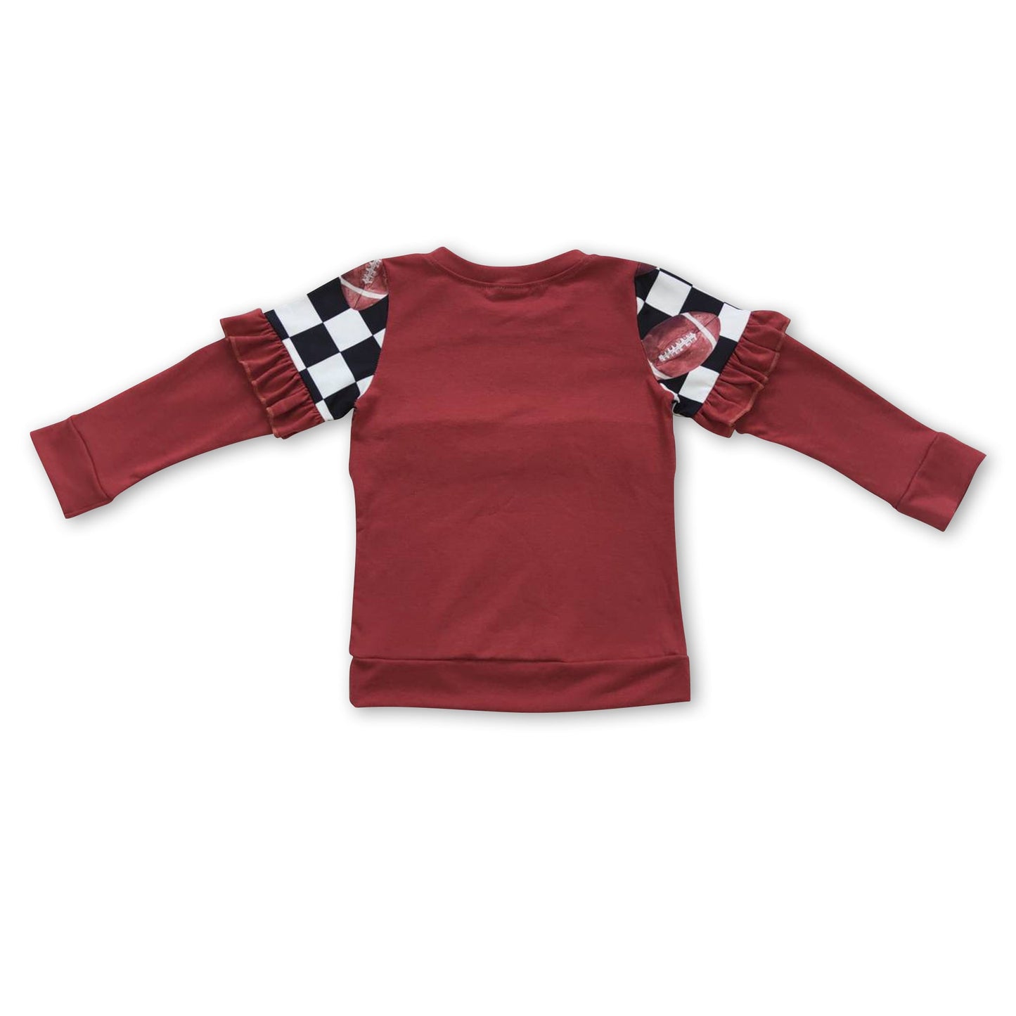 Brown football plaid ruffle kids girls shirt