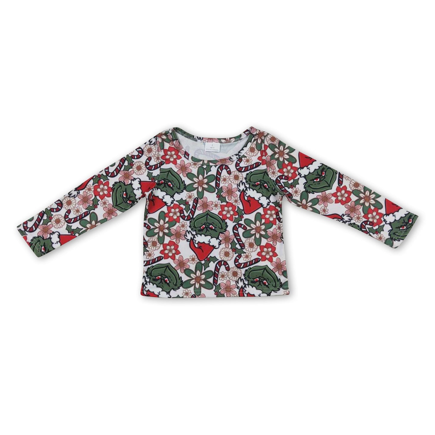 Green face floral long sleeves girls Christma shirt