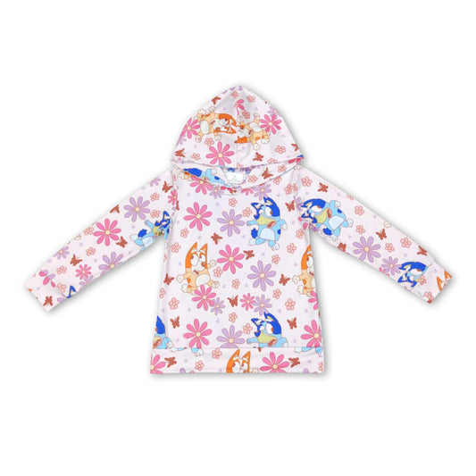 Floral cute dogs long sleeves kids girls hoodie