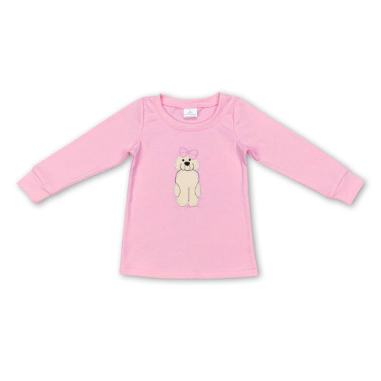 Pink dog bow long sleeves kids girls shirt