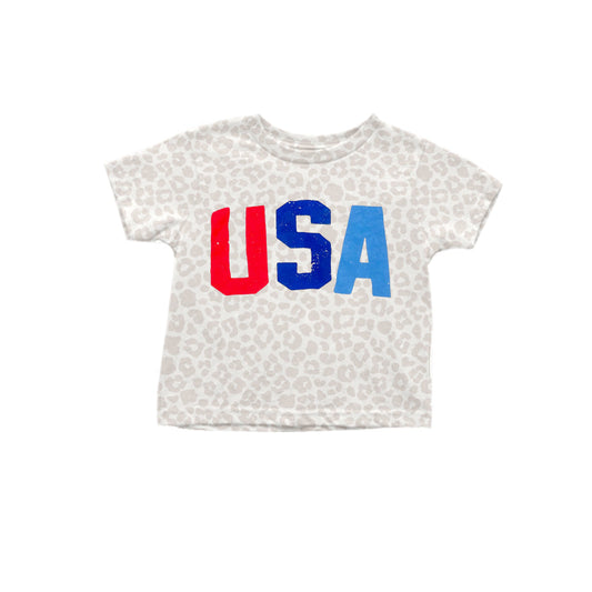 Short sleeves leopard USA adult women 4th of july shirt