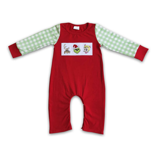 Red cotton green face embroidery boy Christmas romper