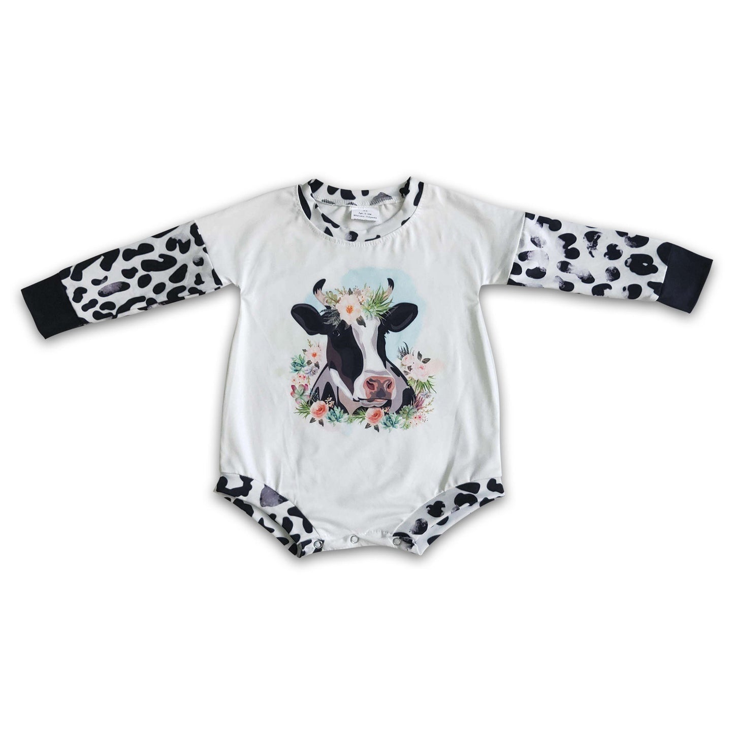 Long sleeves cow romper match bell bottom pants baby girls outfits