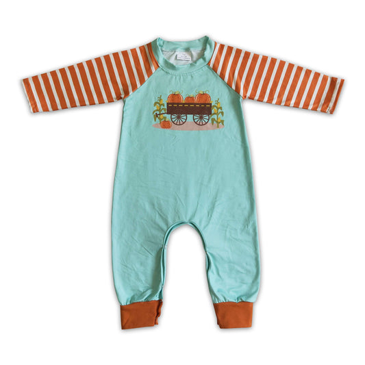 Pumpkin corn print stripe long sleeve baby boy fall romper