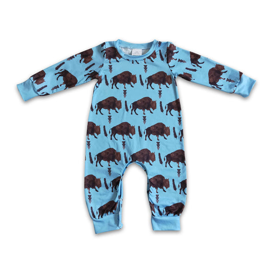 Blue cows long sleeve brown kids boy romper