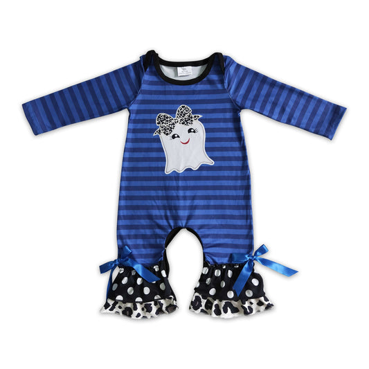 Ghost print blue stripe baby girl Halloween romper