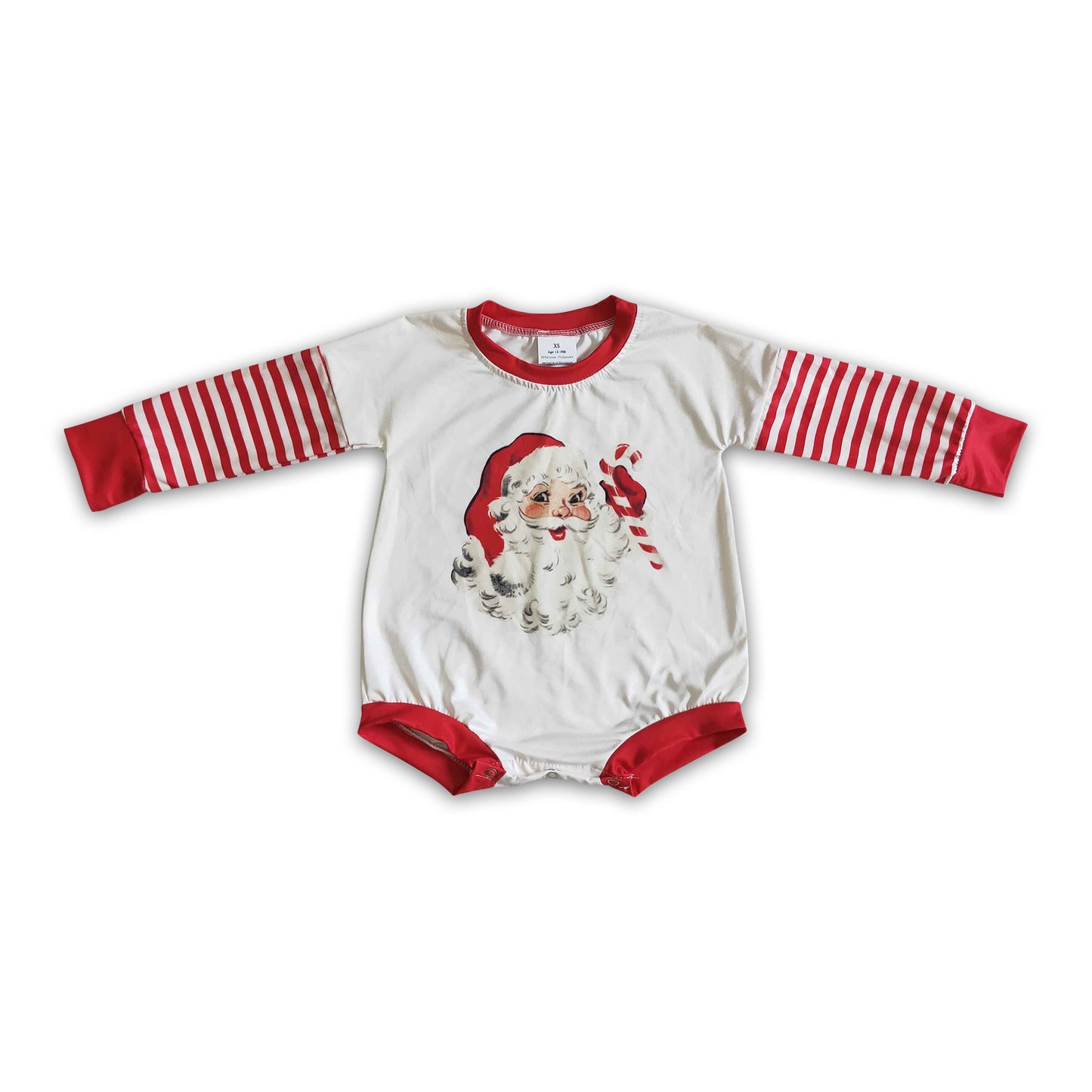 Santa print stripe sleeve baby girls Christmas romper