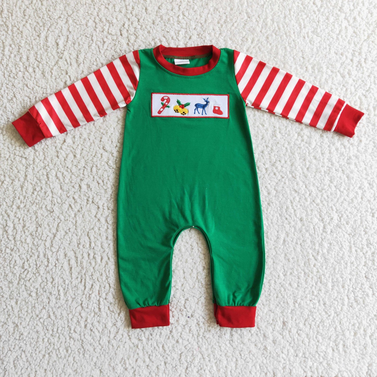 Candy cane jingle bell deer socks baby Christmas romper