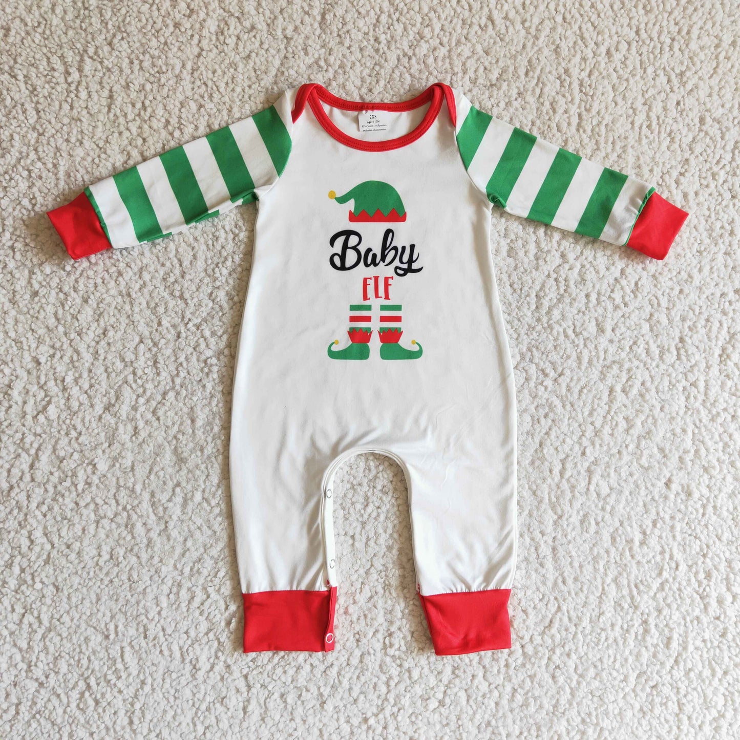 Green hat stripe mini baby kids Christmas romper