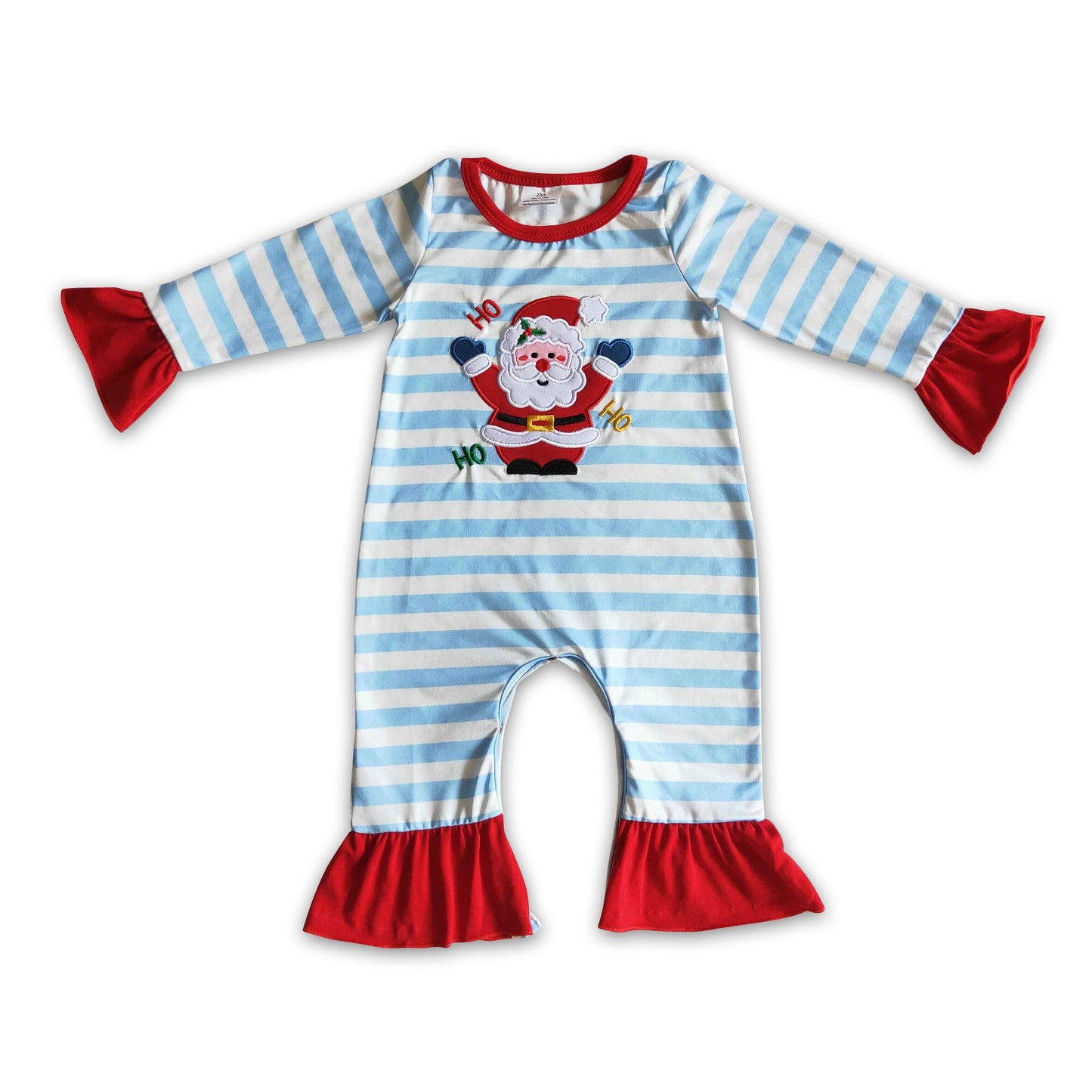 Ho ho ho santa embroidery stripe baby girls romper