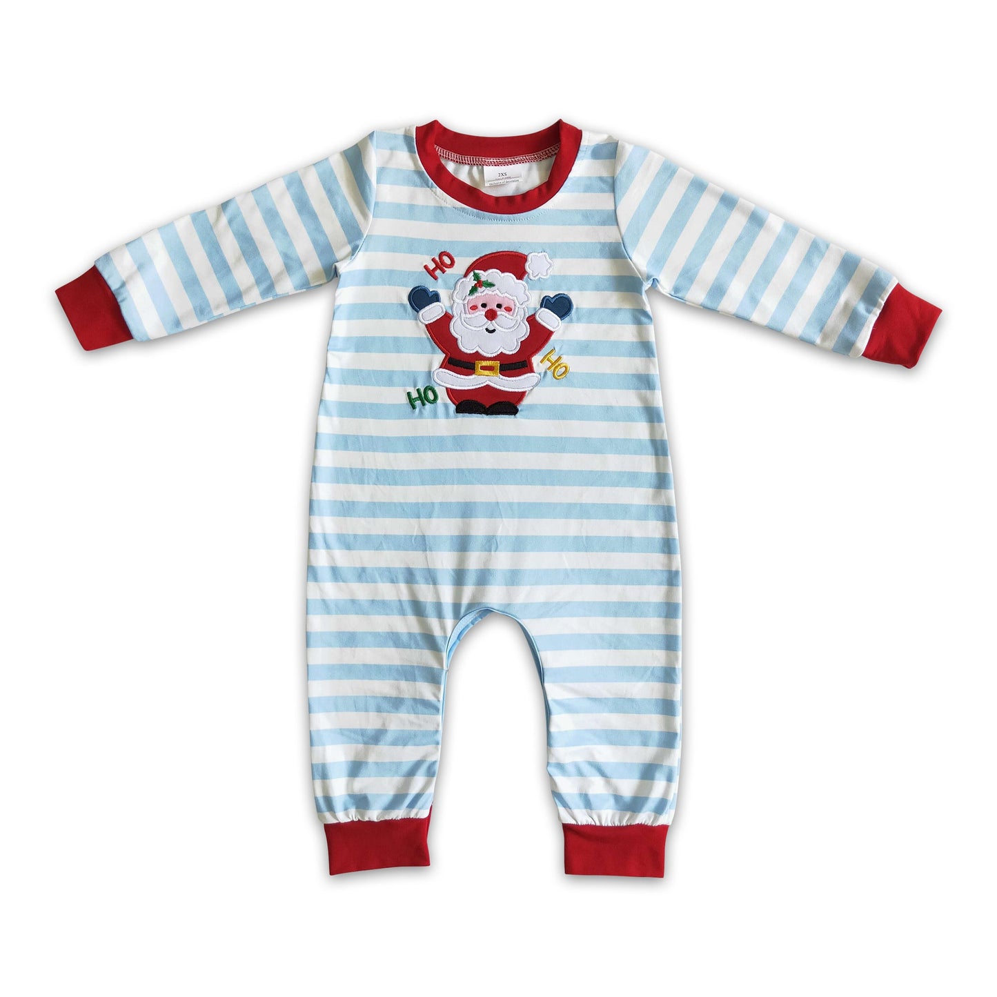 Ho ho ho santa embroidery stripe baby boy romper