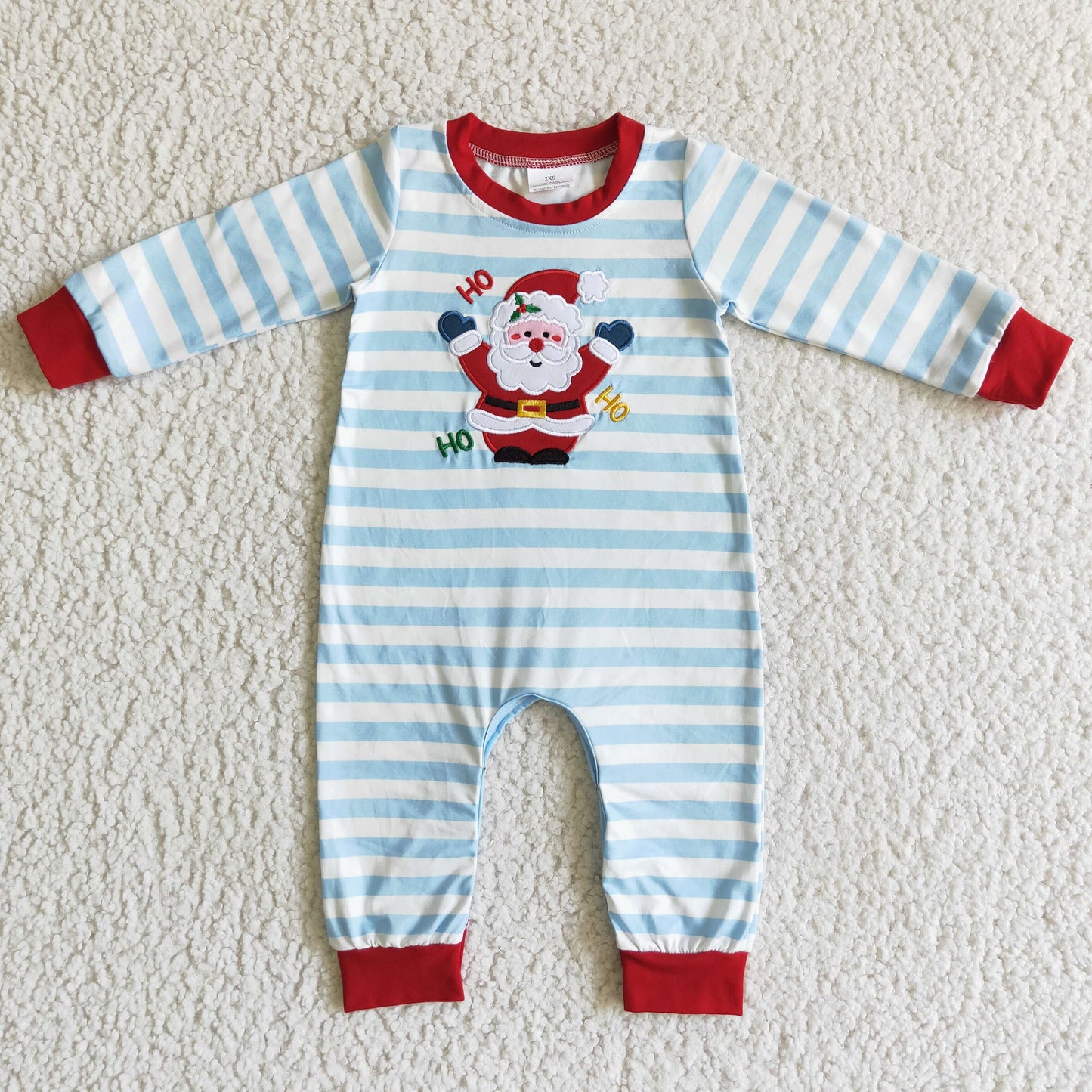 Ho ho ho santa embroidery stripe baby boy romper