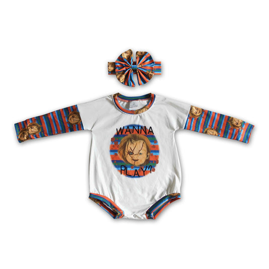 Wanna play stripe baby girls Halloween romper