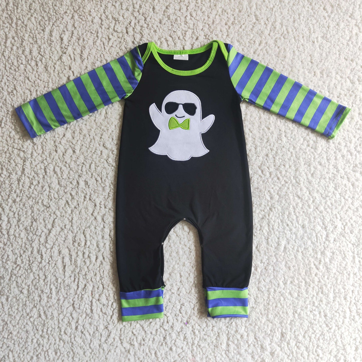 Black ghost long sleeve baby boy Halloween romper