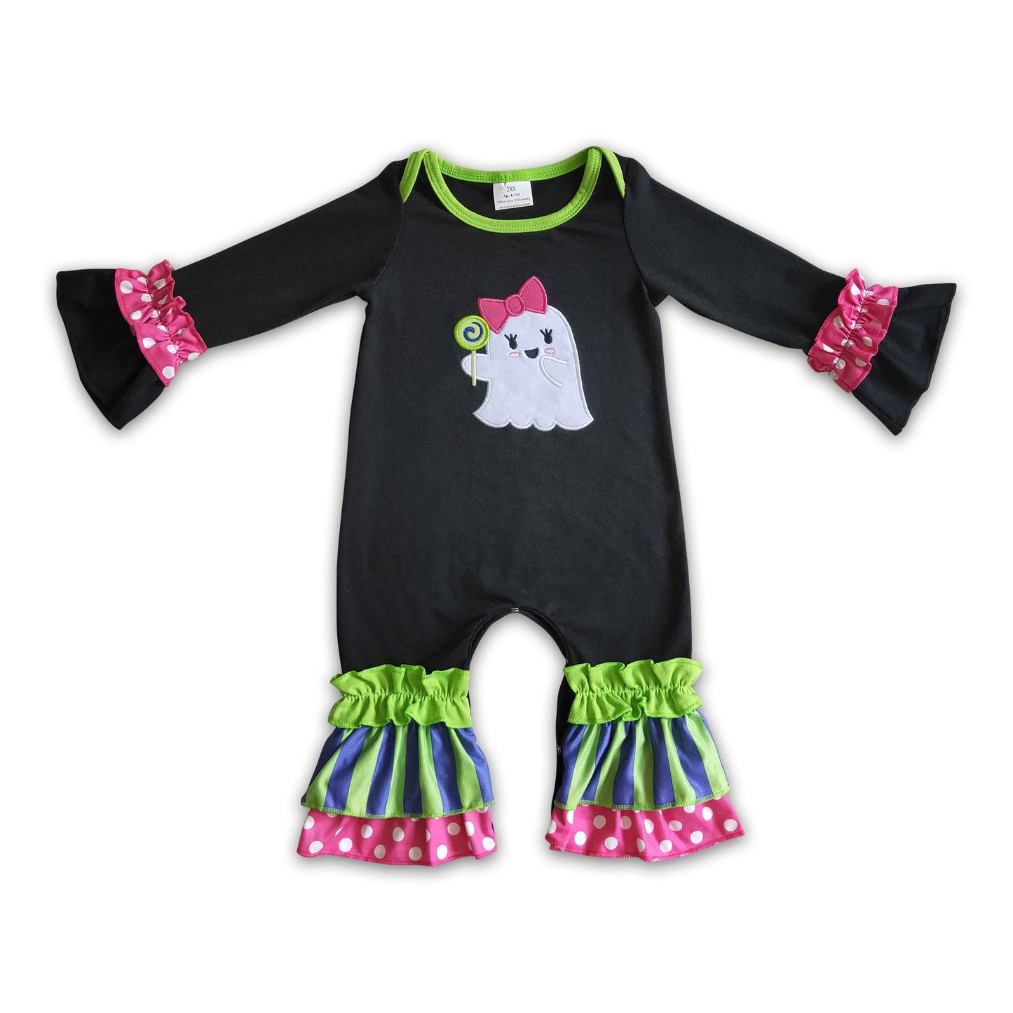 Black ghost candy long sleeve baby Halloween romper