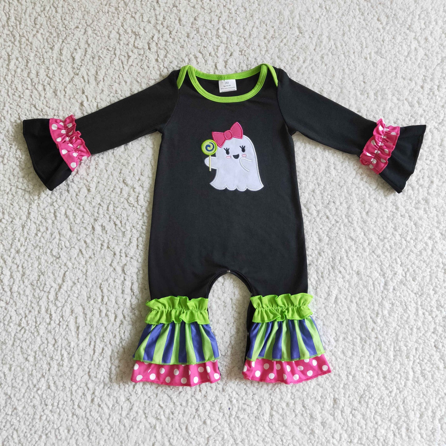 Black ghost candy long sleeve baby Halloween romper